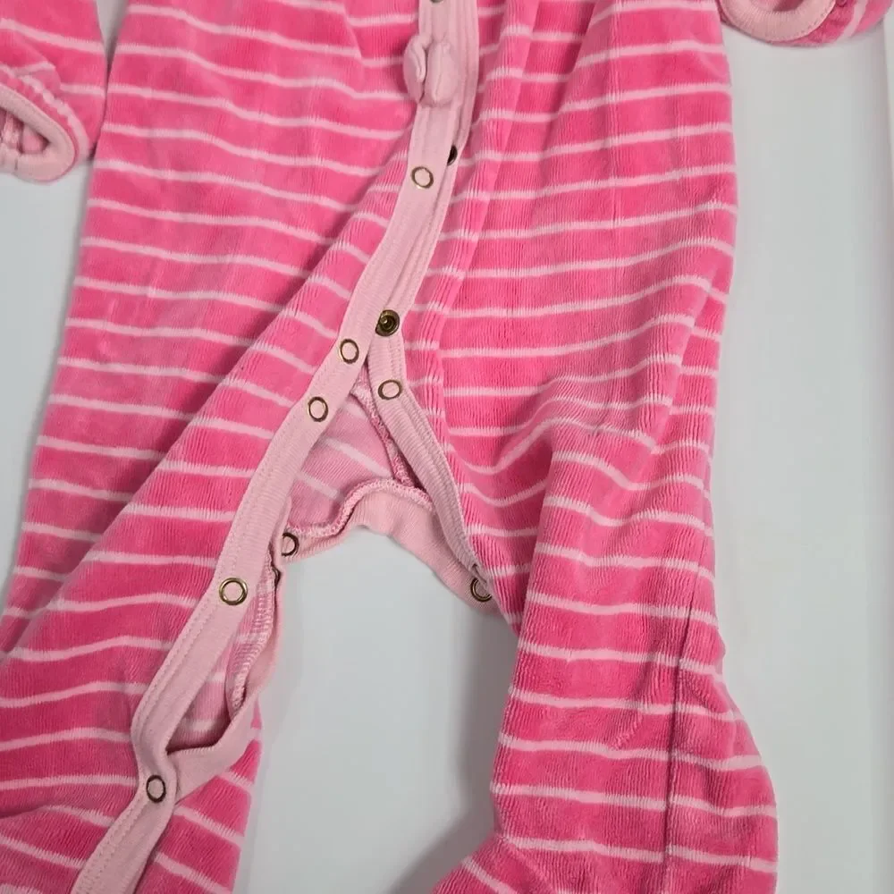 Juicy Couture Baby 6-9m Sleep & Play Pink Stripe Velour One-Piece Pajama Footie